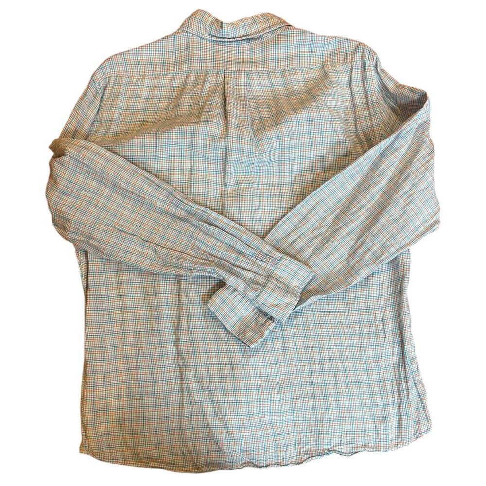 BROOKS BROTHERS Men's 100% Linen Button Down Shirt LARGE Micro Plaid Regent Fit - Picture 7 of 8